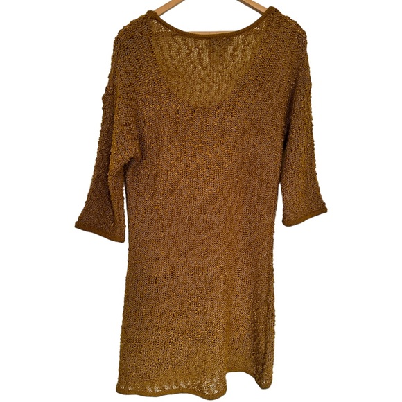 Soft Surroundings Nubby Knit Tunic Sweater 3/4 Sleeve Scoop Neck Autumn Gold M - Picture 2 of 8